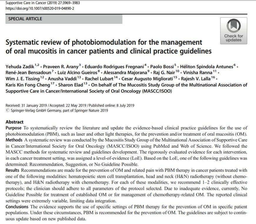 2019 Guidelines for Photobiomodulation for the Management of Oral Mucositis