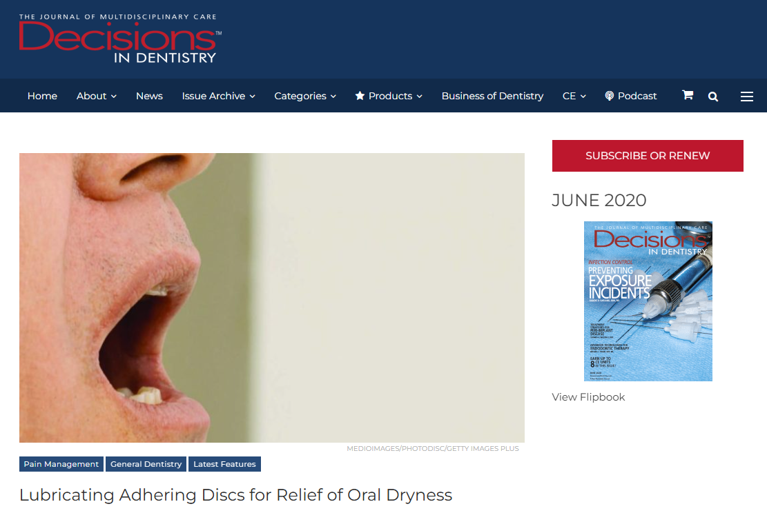 Lubricating Adhering Discs for Relief of Oral Dryness