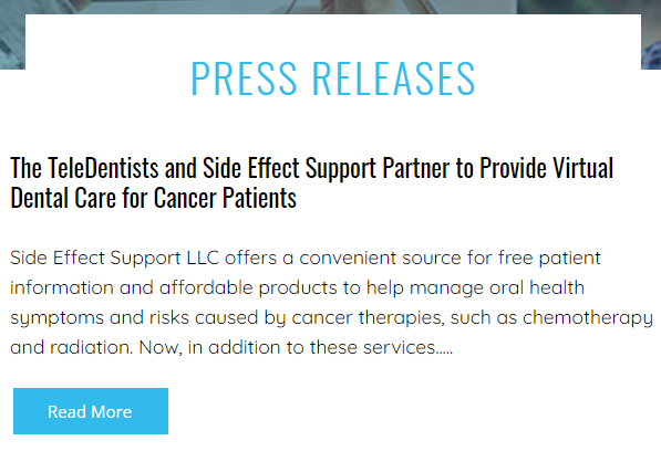 The TeleDentists and Side Effect Support Partner to Provide Virtual Dental Care for Cancer Patients
